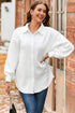 Cable Texture Button Front Puff Sleeve Shacket